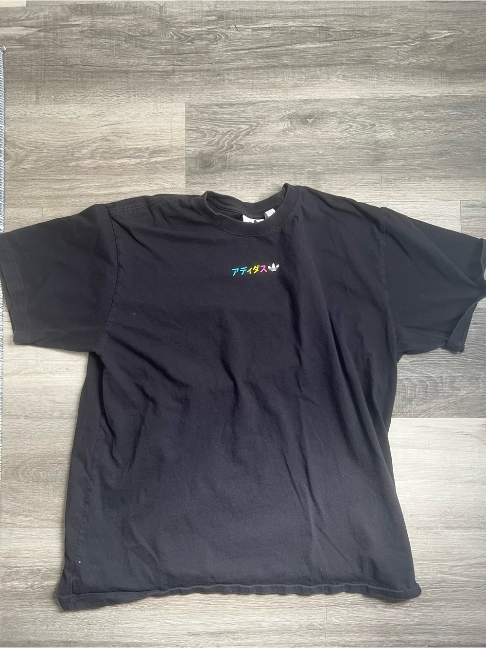 adidas Black Short Sleeve Tee with Small Multicolor Logo